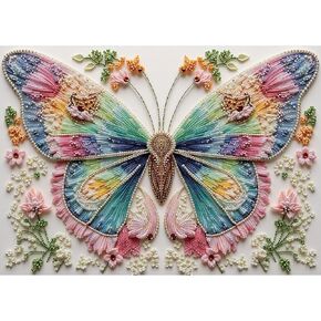 Beaded Rainbow Butterfly Puzzles, Sutinban 1000 Piece Puzzle for Adults, Colorful Butterfly with Beaded Flowers & Plants, Challenging Art Jigsaw Puzzles for Adults Wall Decor
