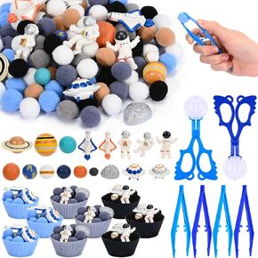 152 PCS Space Sensory Bin Fulers Outer Space Guild Markets Mornings Astronts Sensory Bin item Pompoms Cups Clips مقصات مقصية لأنشطة تعليم ما قبل المدرسة فرز العد