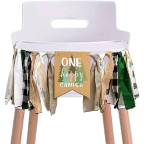 One Happy Camper High Chair Banner - Camping Wild One Banner, Lumberjack First Birthday Party Decoration Supplies, Happy Camper Birthday Decorations, Camping Signs Party Banner