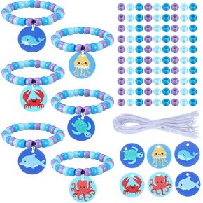 Tondiamo 24 Sets Under The Sea Bracelet Making Kit Ocean Beads for Bracelets DIY Summer Beaded Wristband Craft Wooden Sea Animals Cutouts Charms for Beach Party Favor Gifts Jewelry Making Supplies