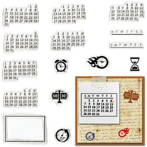 Calendar Date Week Number Clear Stamps for Card Making and Journaling, Clock Time Silicone Stamps Date Week Month Rubber Stamps for Scrapbooking DIY Cards Album Crafts Supplies