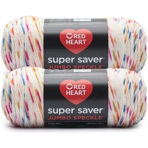 Red Hearts Super Saver Jumbo Speckle White Yarn - 2 Pack of 283g/10oz - Acrylic - 4 Medium (Worsted) - 482 Yards - Knitting/Crochet & Amigurumi