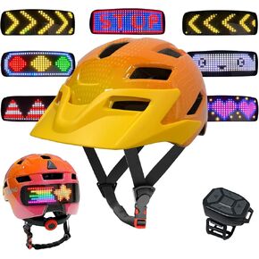Kids Bike Helmet with LED Lights, Remote Control Turn Signals Safety Helmet Back Light for Youth Mountain Cycling Scooter Skateboarding, Adjustable and Lightweight for Boys Girls