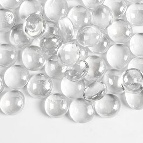 0.5lb Clear Glass Beads for Vases, 50 Pcs Glass Pebbles, Clear Flat Glass Marbles for Vase Filler Flower Candle Crafts Centerpieces and Wedding Decoration