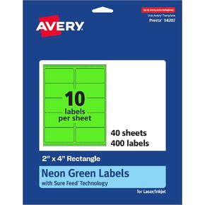 علامات مستطيل AVERY قابلة للطباعة ، SORREAL TENTRICTY ، 2 "× 4" ، ملصقات خضراء نيون ، ليزر/حبر ، إجمالي 100 ، رائع للبريد والشموع