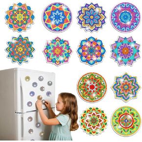 12 Pcs Diamond Art Magnets Kits for Adults, Small Diamond Painting Refrigerator Magnetic Stickers for Fridge DIY Decors(Potted Plants)