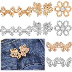 8 Sets Pant Waist Tightener, Reusable Jean Size Adjuster Pant Button Tightener No Sew and No Tool Detachable Button Pins for Loose Jeans, Pants, Skirts (No Sew)