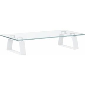 vidaXL White Tempered Glass-Metal Monitor Stand - Desktop Computer Riser with Storage, Ergonomic, for Living Room Home Office
