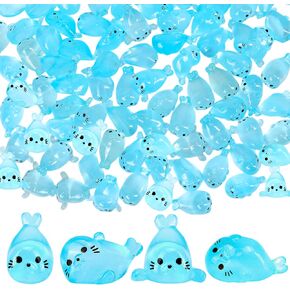100pcs Glow-in-The-Dark Mini Resin Ocean Animal Decorations – Luminous Seal Figurines for Fairy Garden, Aquarium, Potted Plants, Desk Display & DIY Crafts – Not a Toy
