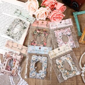 60 Pcs Scrapbooking Frames Flower Scrapbook Embellishments, Vintage Scrapbook Borders Supplies Cutouts Paper Making Kit for DIY Junk Journal Crafts Decorative