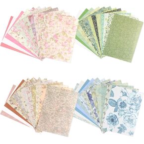 200 Pcs Vintage Floral Scrapbook Paper Journaling Stickers Assorted Set Textured Paper for Scrapbooking Planner Junk Journal Supplies Collage