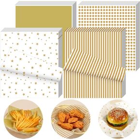 200 Pcs Gold Wax Paper Sheets Food Greaseproof Paper Rainproof Sandwich Wrapping Greaseproof Food Basket Liners Kitchen Supplies for Gift Wrapping and DIY Crafts 9.8 x 8.7 Inch