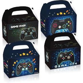 24Pcs Video Game Party Favor Boxes, Video Game Birthday Party Supplies Goodie Candy Bags, Gamer Birthday Party Supplies Decoration Paper Gift Box for Boys Birthdays Decorations
