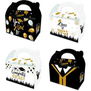 Lyosehy 16PCS Congrats Grad Favor Boxes, Class of 2025 Goodies Boxes Treat Boxes 2025 You Did It Goodie Bags for 2025 Graduation Party Candy Cookies Packaging Decor Supplies