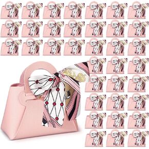 Abbylike 36 Pcs PU Leather Purse Gift Bags with Handles Ribbon Purse Party Favor Bags for Baby Showers Birthday Wedding Candy (Pink)