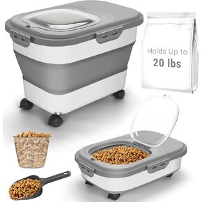 Dog Food Storage Container, 20 Lb Airtight Rice Flour Pet Cat Food Container Bin with Scoop, Wheels & Measuring Cup, Stackable Collapsible Kitchen Dry Food Holder Dispenser for Cereal Kibble (Green)