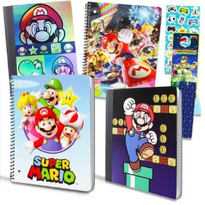 Super Mario Notebook for Kids - Super Mario Notebook Set Bundle Includes 4 Mario Notebooks Plus Stickers, Bookmark, and Door Hanger | Super Mario School Supplies