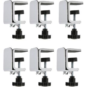 M&T Displays Edge Clamp Kit, C-Clamp with Wide Jaw Openings for Desk Table Counter Cashier Panel Separator, Desktop Mount Holder Stand Silver Aluminum (4 pack)
