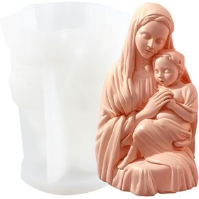 Virgin Mary Silicone Candle Mold Blessed Godmother with Baby Jesus Resin Casting Silicone Molds for Candles Making Aromatherapy Candles Wax Polymer Clay Home Decoration