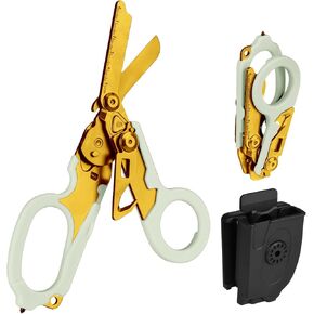 Emergency Response Shears,Trauma Shears, 6-in-1 Stainless Steel Pocket Folding Scissors, Outdoor Camping Rescue Medical, with Protective Cover (Double Purple)