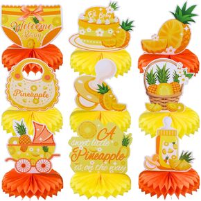 9pcs Sweet Berry Welcome Baby Honeycomb Centerpieces Baby Shower Party Table Decorations Strawberry Blueberry Tabletop Centerpieces Berry Table Topper Sign Decors for Newborn Hello Baby Announcement