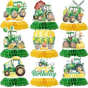 Tractor Party Decorations Honeycomb Centerpieces - 8 Pcs Farm Truck Table Toppers Decor, Happy Birthday Watercolor Honeycombs for Boys Girls Baby Shower Farmhouse Birthday Party Supplies