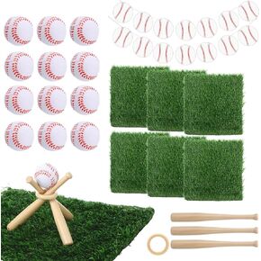 25 Pcs Baseball Centerpiece for Table Baseball Theme Party Decor Kit Includes Artificial Grass Mats Mini Ball Bat Stand Banner Decorations for Birthday DIY Sports Favors