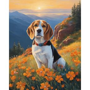 ZUVRDIAI Paint by Number Beagle and Flowers DIY Oil Painting Paint by Number kit for Adults Beginner DIY Canvas Acrylic Painting by Numbers Painting Arts Craft for Home Decor 40x50cm