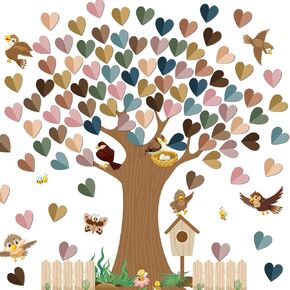 Boho Classroom Tree Bulletin Board Set with 3D Heart Shape Cutouts Boho Welcome Classroom Bulletin Tree Wall Decors for School Elementary Teacher