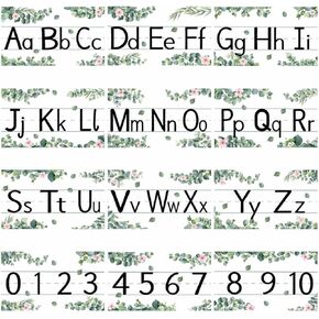 12 Pcs Alphabet Bulletin Board Strips Alphabet and Number Lines ABC Eucalyptus Themed Alphabet Poster for Preschool Kindergarten Bedroom Playroom Classroom Wall Decoration