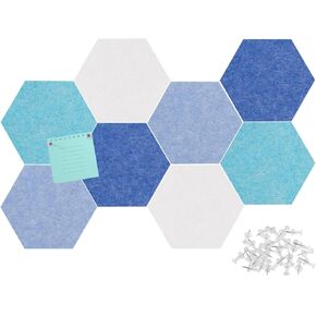 Felt Bulletin Board Tiles, 8 Pcs Hexagon Wall Tiles with Removable Adhesive, 7.9×6.9 Inch Cork Pin Board for Classroom, Home, Office (Set F, Middle)