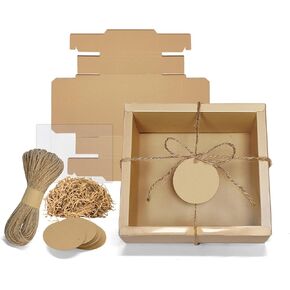 H.J. Immbir 30 Sets Kraft Gift Boxes Rectangle Kraft Paper Drawer Box with Window Homemade Soap Box with Blank Tags and Jute String for Birthday Christmas Weddings