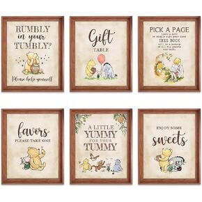 6Pcs Winnie Table Signs A Little Yummy for Your Tummy for Baby Shower Decorations 8x10inchs Centerpieces Birthday Decorations