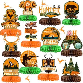 12 PCS Hunting Birthday Party Decorations - Camo Party Decorations Hunting Decor Camo Honeycomb Centerpieces