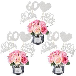 Gyufise 12Pcs 25th Anniversary Centerpiece Sticks Double Sided Gold Glitter Heart 25 Silver Wedding Anniversary Table Flower Centerpieces for Cheers to 25 Years Blessed & Loved Wedding Party Supplies