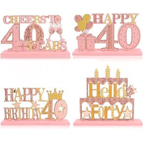 40th Birthday Table Decorations for Her 4 Pcs Pink Rose Gold 40th Birthday Wooden Table Centerpieces Decor for 40 Year Old Women Birthday Party