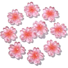 LiQunSweet 20 Pcs Pink Oriental Cherry Blossom Flower Flatback Loose Beads for Jewelry Making DIY Craft Scrapbook Embellishment