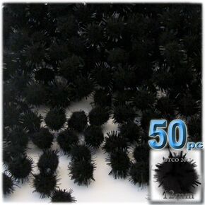 The Crafts Outlet Chenille Sparkly Pom Poms, Black Porcupine, 0.5-inch (12-mm), 50-pc, Black