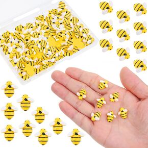 45 Pcs Tiny Resin Bees, Mini Craft Bees Decor, Flatback Honey Resin Bee with Storage Box for DIY Craft Home