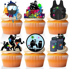 18 PCS Paintball Cupcake Toppers Sport Paintball Game Cake Decor Picks Paintball Birthday Themed Party Decorations Supplies