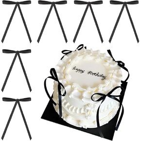 24 Pcs Black Bow Cake Toppers Coquette Ribbons Bowknot Birthday Cake Decorations Bow Cupcake Toppers Bridal Cake Dessert Picks Coquette Cupcake Picks for Birthday Wedding Baby Shower Party Supplies