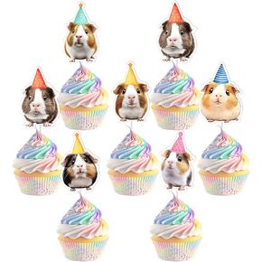 Guinea Pig Party Decorations 24Pcs Guinea Pig Cupcake Toppers Colorful Party Hat Guinea Pig Cupcake Picks Animal Theme Cake Decorations for Boys Girls Baby Shower Birthday Party Supplies