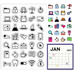 GLOBLELAND Daily Icons Clear Stamps Telephone Weather Cloud Love Car Silicone Clear Stamp Seals Transparent Stamps for DIY Scrapbooking Cards Making Photo Album Journal