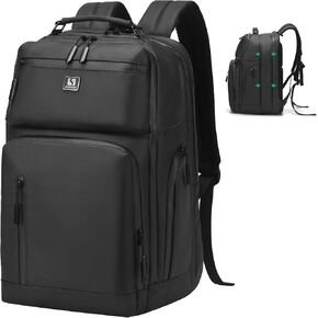 Expandable Business Backpack with 17" Laptop Compartment - Waterproof, Airline Approved, 33L-42L Capacity, for Work & Travel, Black