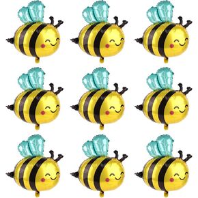 9pcs Bee Balloons, Yellow Black Cute Smile Polyester Honey Balloons Arch Kit Decorations Themed Birthday Baby Shower Supplies for Kids Adults