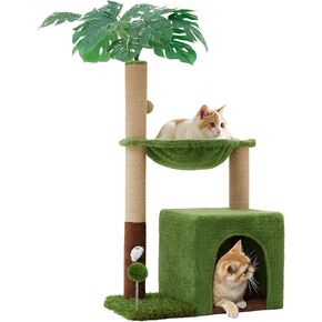 37" Cat Tree Tower for Indoor Cats，2-in-1 Multi-Functional Comfort with Premium Sisal Scratching Post, Cat Cando with Mouse Hole and Plush Toy Ball Large Hammock for Kitty or Small Cats