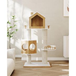 Cat Tree Modern, Solid Wooden Cat Tower Extra Large, 51" Tall Luxury Cat Trees Condo, Multi-Level Heavy Duty for Cat Tree Indoor Multiple Cats Adults, with Scratching Posts Stylish Cats Gifts