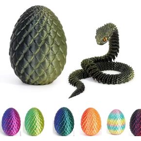 2PCS 3D Printed Dragon, Crystal Dragon Eggs with Dragon Inside, 3D Printed Dragon with Wings ,Executive Desk Fidget Toy，Articulated Dragon,Home Office Decor，Birthday Gift (Green +Purple Dragon)