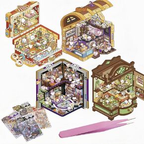 20 Sets 3D Sticker Scene,DIY 3D House Sticker Therapy Set for Adults,Rich Collection of 3D Space Stickers and Storage Spiral Notebook,Room Stickeer Book for Adults Kids