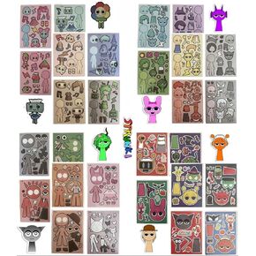 32 Pcs Sprunki Stickers, Make-a-face Stickers for Kids, Make Your Own Sprunki Sticker Sheets for Water-Cup Decoration,Book Decor, Birthday Gifts